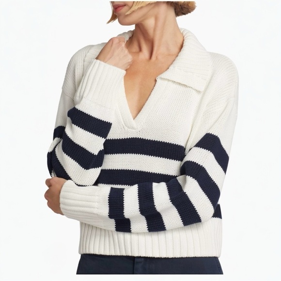 Splendid Parker Polo Stripe Cropped Loose Fit Sweater Top Size Small NEW - Picture 4 of 8